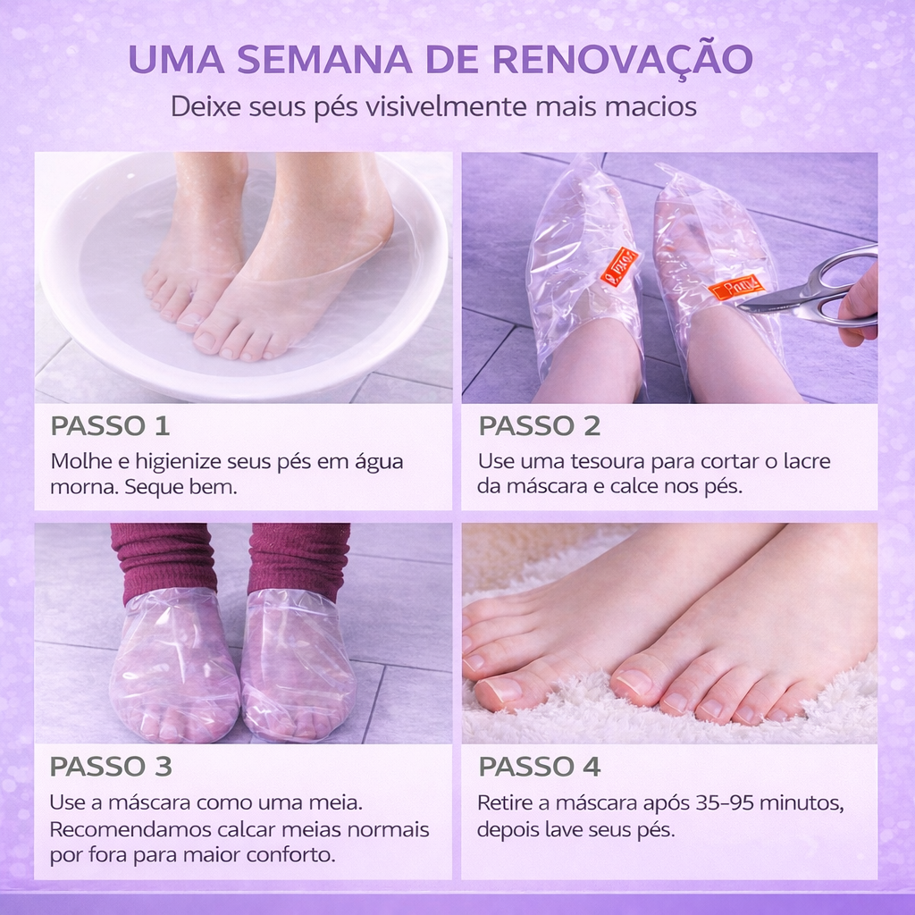 Máscara Esfoliante Renovadora para os Pés peeling descamação seco rachado