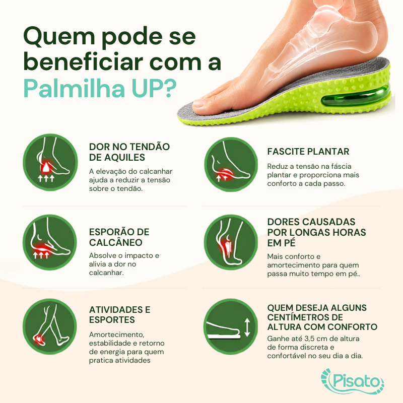 palmilha para aumentar altura, palmilha confortável, palmilha para tênis, palmilha para sapato, palmilha para botas, palmilha para botina, calçado de segurança, palmilha para uso diário, amortecimento, absorção de impacto, conforto para os pés, aliviar dores nos pés, reduzir impacto ao caminhar, alívio do cansaço dos pés, proteção para calcanhares, , fascite plantar, esporão de calcâneo, dores nos pés, trabalhar em pé, profissionais que ficam muitas horas em pé, caminhada, tendao de aquiles, aquiles